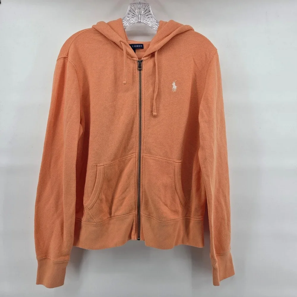 Ralph Lauren Zip Hoodie Large Orange Kids Lightweight Preppy‎ Sporty Casual